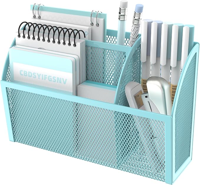 DALTACK 3-Grid Magnetic Pencil Holder, Strong Magnet Locker Organizer, Blue | Mesh Magnetic Shelf, Marker Holder Perfect for Whiteboard, Refrigerator and Locker Accessories by DALTACK