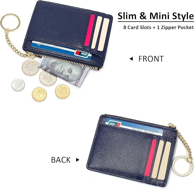 Valentoria Slim RFID Blocking Card Holder Small Pocket Wallet Keychian Zipper Coin Purse Mini Cash & Coin & Cards Case for Women Men | Slim - Image 2
