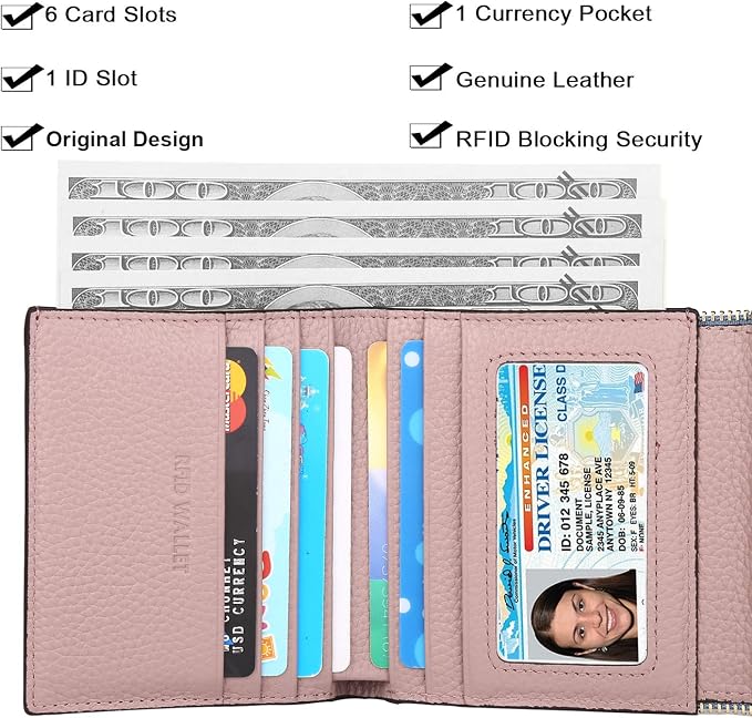 Ultra Thin Small Compact Leather Womens Girls Wallets RFID Blocking Credit Card Holder for Women - Image 2