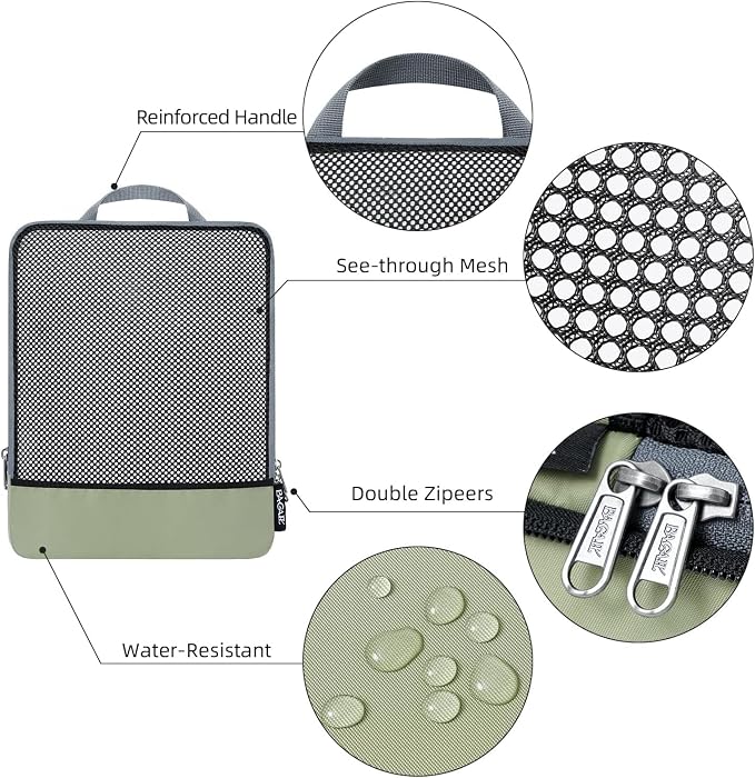 BAGAIL 4 Set/6 Set/8 Set Compression Packing Cubes Travel Accessories Expandable Packing Organizers (Half Mesh, 6-Matcha Green) - Image 3