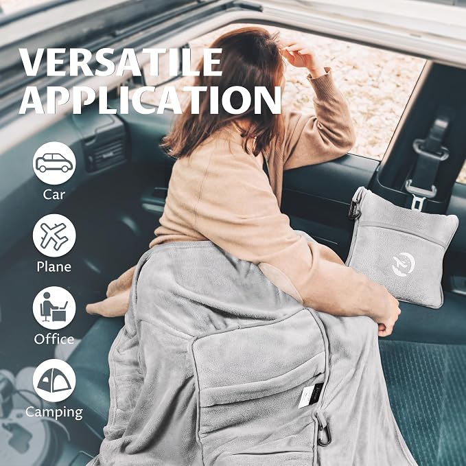 Tirrinia Travel Blanket Airplane Compact with Bag - Cozy Travel Pillow Blanket for Long Flight, Airplane Travel Essentials, Packable and Lightweight Travel Blanket and Pillow Set for Kids & Adults, - Image 8