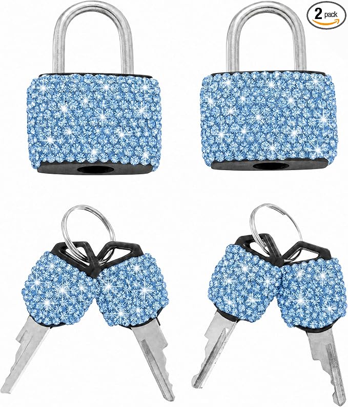 2 Pcs Small Locks with Keys Mini Luggage Locks Bling Padlock with Key Metal Lock for Locker Suitcase Bag(Blue) by EveryBling