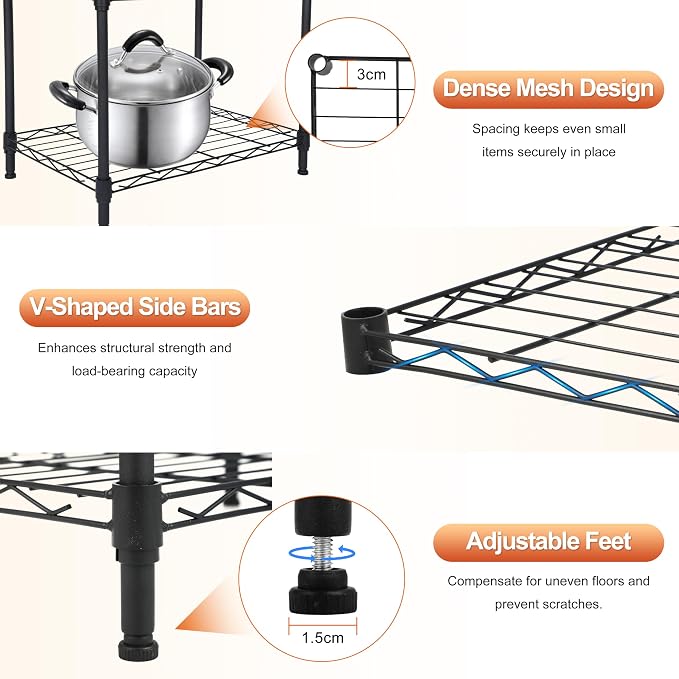 Whitmor 5 Tier Storage Shelves, Heavy Duty Metal Shelving, 400 lbs Capacity per Shelf, 2000 lbs Total, Easy Assembly for Kitchen, Garage, Plant, 18" L x 12" W x 50" H, Black - Image 3