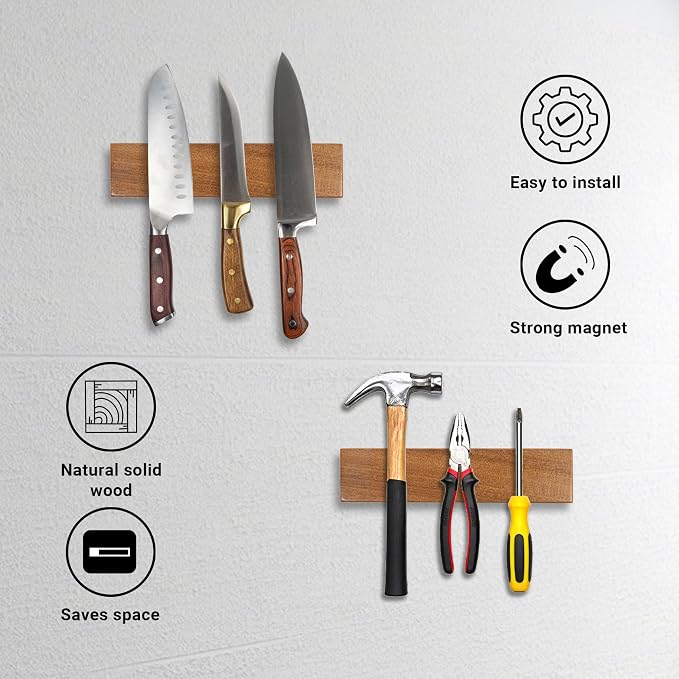Yuoyar Wooden Magnetic Knife Holder - 8" Magnetic Knife Strips for Wall - knife storage kitchen accessories (8 inch) - Image 3