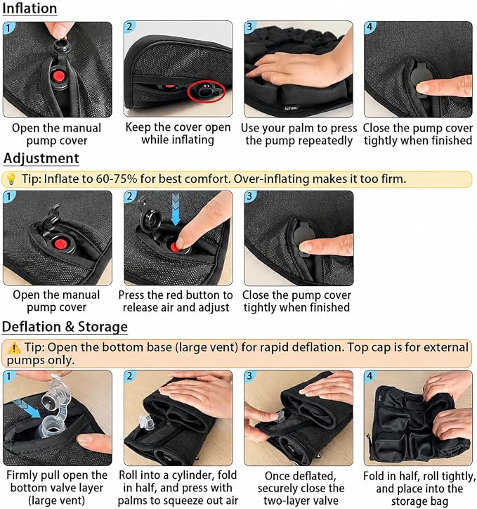 Inflatable Seat Cushion - Airplane Seat Cushion for Long Flights | Inflatable Seat Cushion for Air Travel, Stable & Firm Support for Outdoor Use, Stadium Bleachers & Office Chairs - Image 4