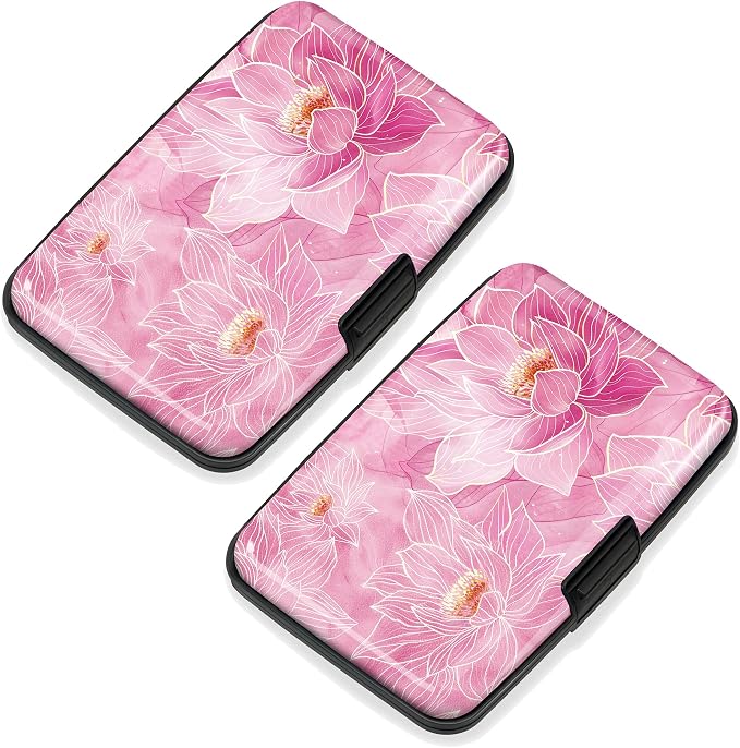Mayski 2 Pack Credit Card Holder for Women RFID Blocking Wallet, Pink Lotus | Card Wallets for Women Small Mini Business Metal Accordion Aluminum Alloy Hard Case for Men by SLIMELEGANCEPERSONIFIED