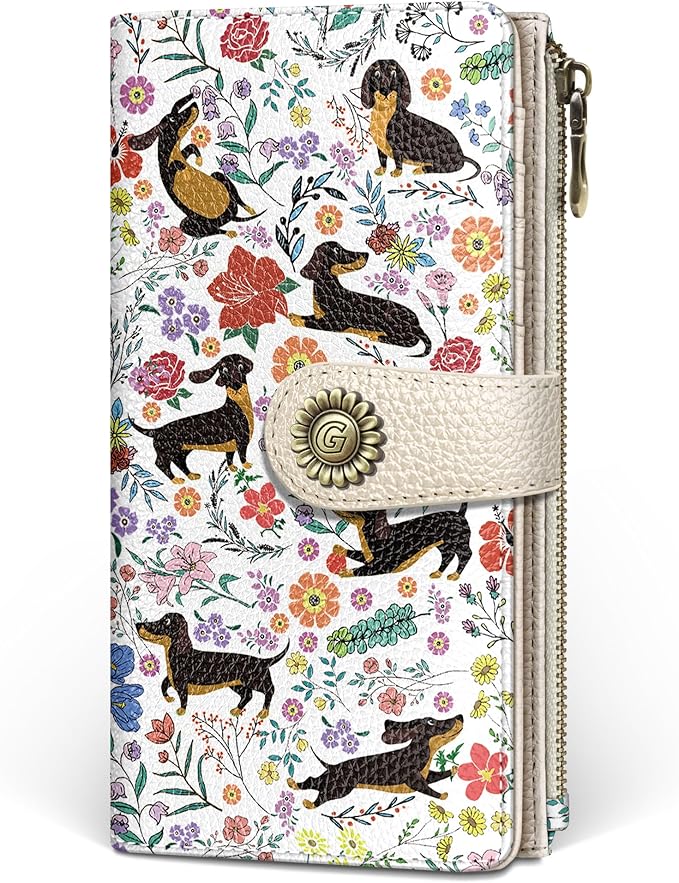 GIANCOMICS Dachshunds Dog Women Wallet RFID, Cute Credit Card Holder Bifold | Billfold, Cute Cash Purse, Travel Zipper Coin Pocket, Compact Clutch, PU Leather, ID Window, 11 Card Slots, Ladies Gift Woman by Giancomics