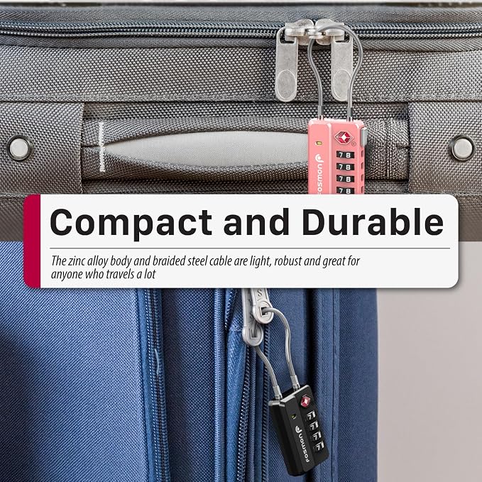Fosmon TSA Approved Cable Luggage Locks, 4 Digit Combination, 4 Pack | Easy Reset Switch, Long Wire Padlock, Mini Cable Locks, Suitcase Backpack Travel, Gym Locker Gun Case Lock - Image 6
