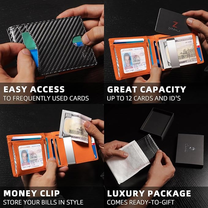 Zitahli Money Clip Wallets for Men,Slim Bifold Wallet 10-12 Cards, Mens Leather Wallet with ID Window,RFID Blocking Thin Minimalist Credit Card Holder,Gifts for Him - Image 2