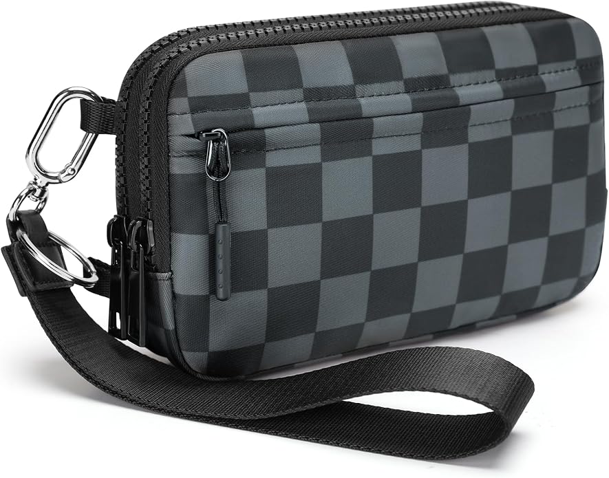 FODOKO Wristlet wallets for Women RFID crossbody bags with 4 Zippers | Checkered quilted nylon with credit card slots, cell phone organizer, and coin purse for travel and everyday carry by FODOKO