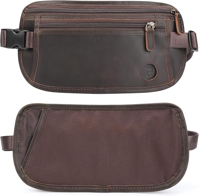 Polare Leather Money Belt Hidden Passport Holder Travel Pouch, AirTag Slot | Full Grain Cowhide Leather, RFID Protection, Travel Passport Wallet, Slim Undercover Waist Bag - Image 9