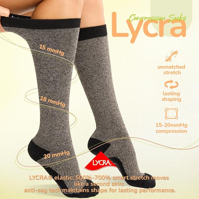 Merino Wool Compression Socks for Women Men 15-20 mmHg for flying | Soft & Breathable for Travel, Running - Image 5