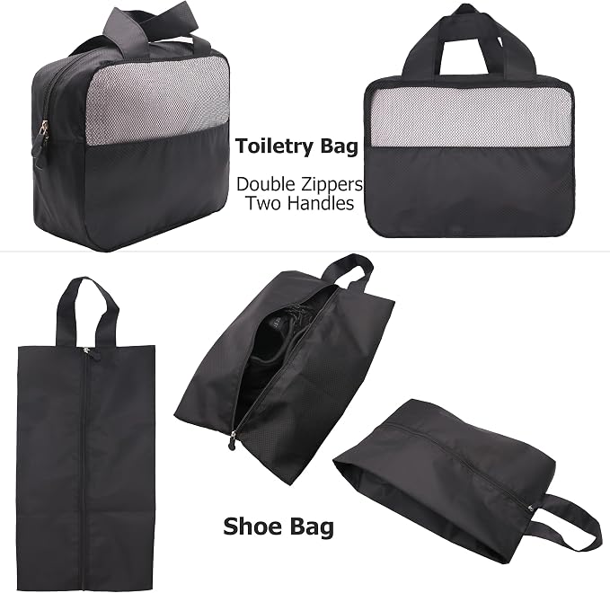 DoubleTrip 9-Piece Black Travel Organizer Set with 4 Packing Cubes, Cosmetic Organizer, Shoe & Electronics Pouches, and Accessories & Laundry Bag for Luggage Storage & Travel Essentials - Image 5