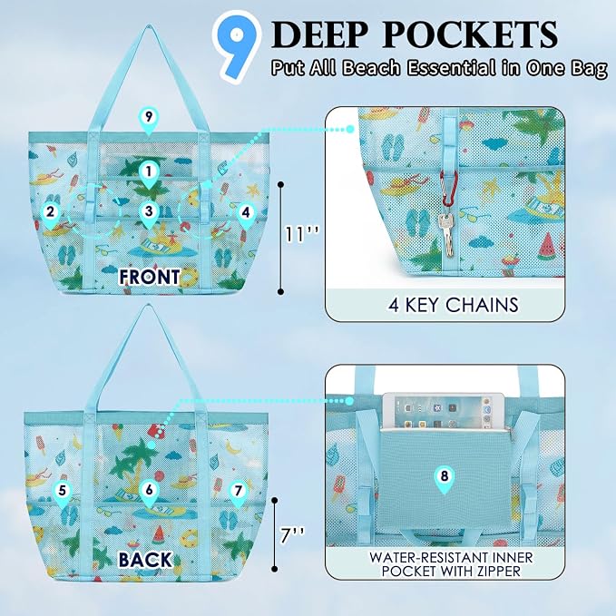 Fammart Mesh Beach Bag for Women, Large Beach Toy Pool Bag with Zipper Pocket, SandProof Cruise Essentials 2026 Family Travel - Image 5