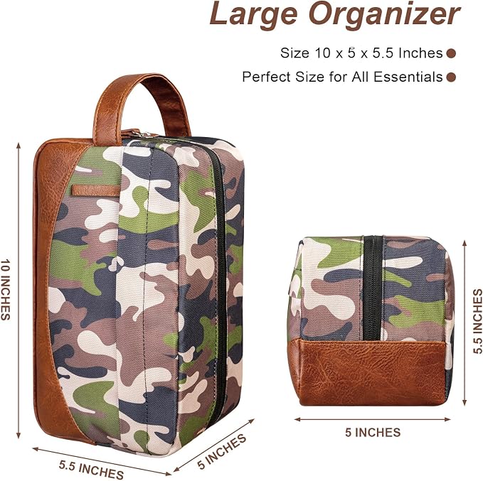 Travel Toiletry Bag for Men, Hanging Toiletry Organizer, Water Resistant Shaving Kit with Large Capacity for Travel Accessories (Camo-Bright Green, Medium) - Image 3