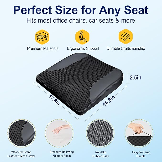 kingphenix Memory Foam Car Seat Cushion for Driving Comfort and Office Use | Coccyx & Lower Back Pressure Relief, Non-Slip 4D Mesh Seat Cushion for Cars, Trucks, SUVs, Long Drives & Office Chairs, Black - Image 6