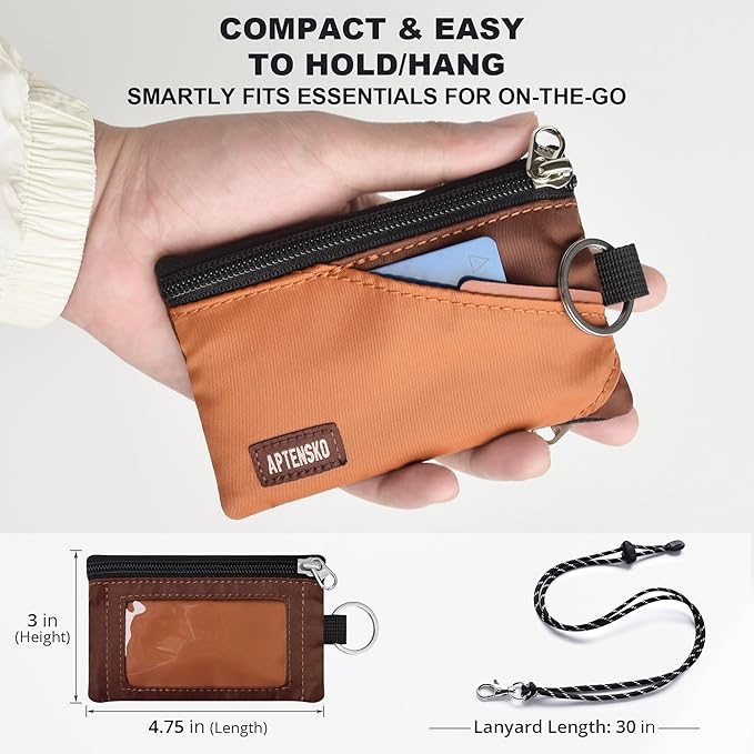 RFID Blocking Travel Wallet with Adjustable Lanyard, Small Nylon Zipper Pouch and Badge Holder for ID, Credit Cards, Cash, Keys, Commuters (Rust+Coffee) - Image 4