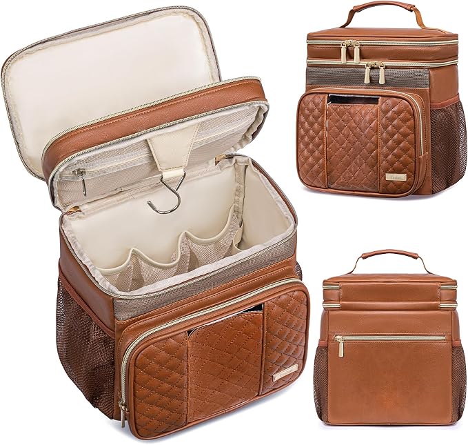 Large Leather Toiletry Bag for Women Men,Bathroom Bag,Water Resistant Shower Bag,Makeup Bag,Portable Shower Caddy for College Dorm,Hanging Travel Toiletry Bag with Transparent Waterproof Phone Pocket by Tealari