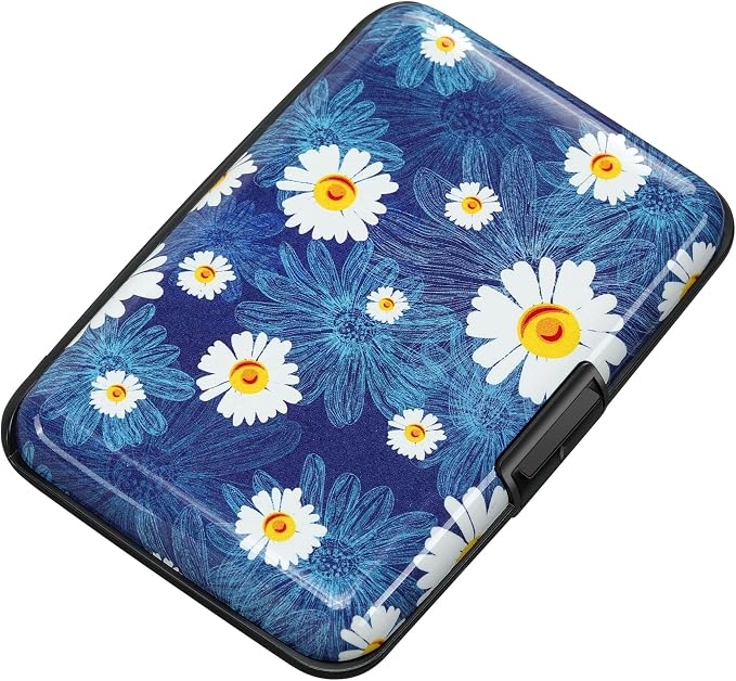 Mini RFID Aluminum Wallet Credit Cards Holder Business Card Case Metal ID Case for Men Women(White Flower) by ELFISH