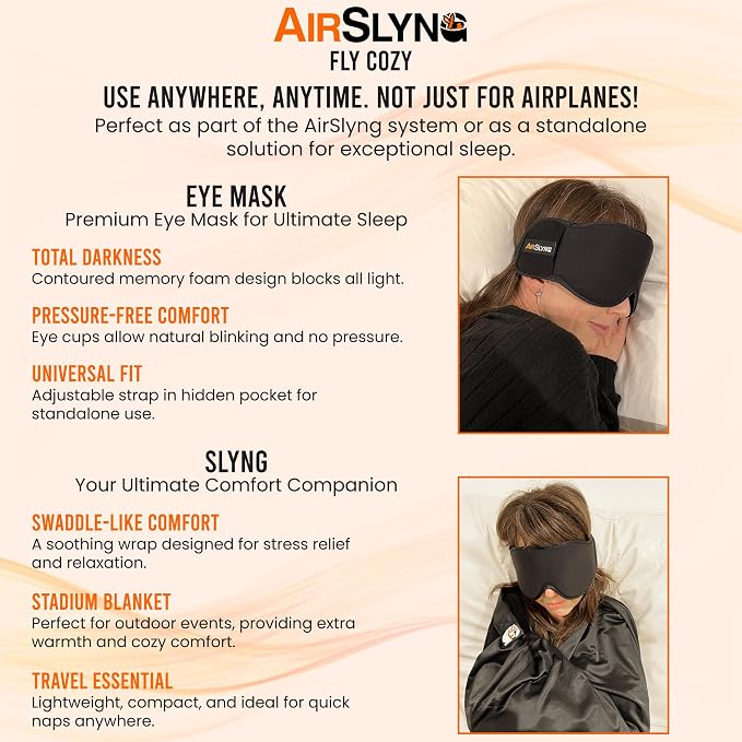 2 Pack 3-in-1 Airplane Sleep Support System - Plane Sleeping Accessories with Memory Foam Long Haul Flight Pillow, Adjustable Travel Eye Mask, and Blanket-Like Body Sling - Fits in Carry On - Image 8