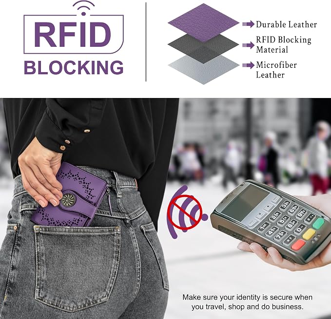 Tipmile Small Wallet for Women Bifold RFID Blocking Card Holder Leather Wallets with Zipper Coin Pocket - Image 3