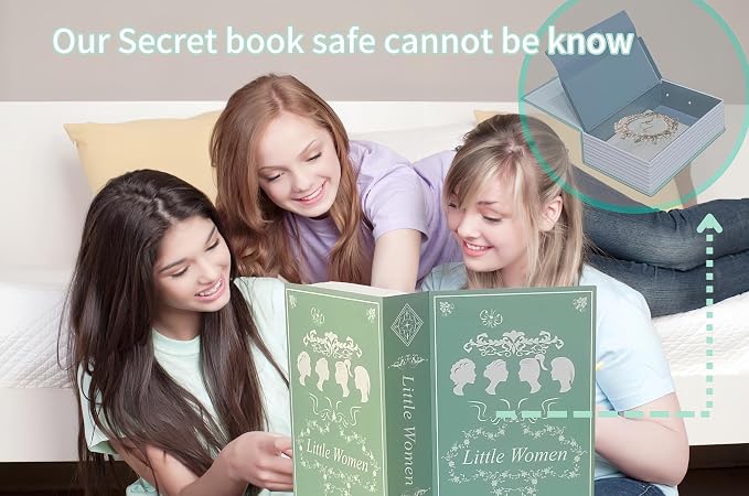 Book Safe with Key Lock - Hidden Compartment Security Box for Cash, Jewelry & Passports | Portable Steel Lockbox for Home, Office, Travel | 9.5"x6.2"x2.2" | Cosmetic Bag Included(The Little Women) - Image 3