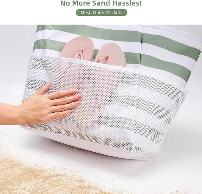 KALIDI Beach Tote Bag Women Large Waterproof Sandproof Shoulder Handbags | Foldable Grocery Bag Striped Pool Bag Lightweight Travel Purse for Picnic Travel Vacation Casual Errands Everyday Daily - Image 6