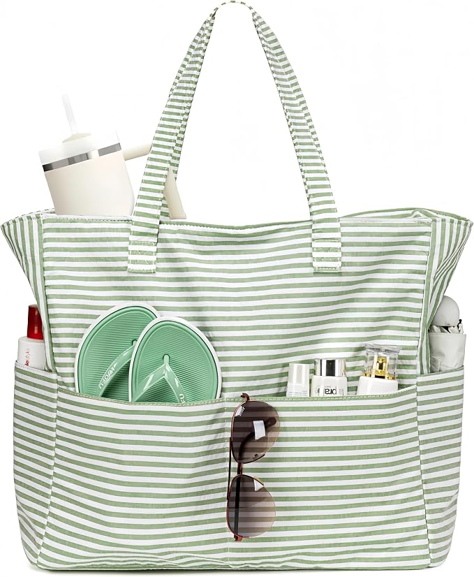 LEDAOU Large Beach Bag for Women, Waterproof Sandproof Tote Bag with Zipper | 36L Pool and Swim bag with Zipper, Wet/Dry pocket and 7 Pockets for Beach Days, Cruises, Vacations and Family travel by LEDAOU