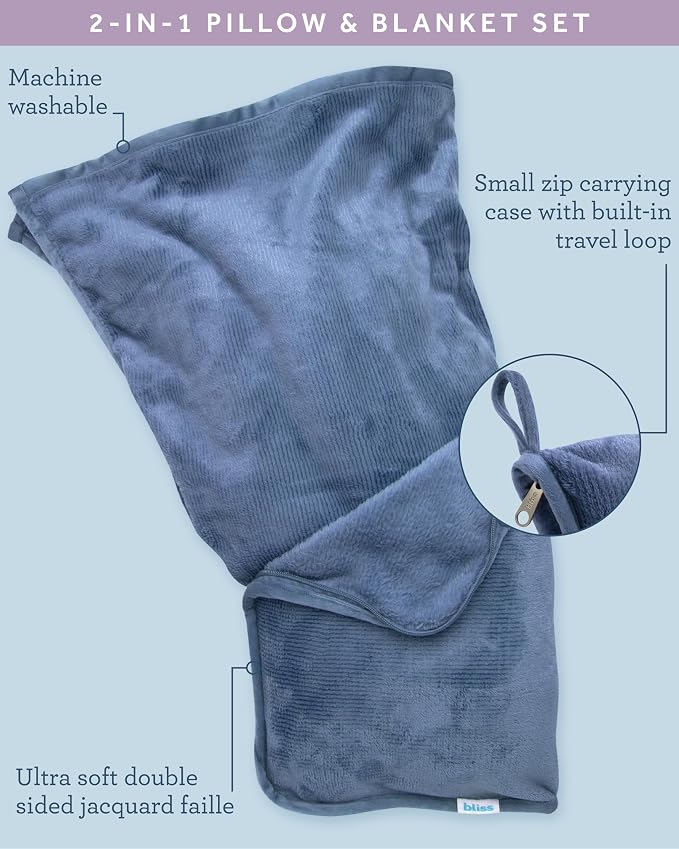 Bliss Faille Travel Pillow & Blanket Set, 2-in-1, Compact | Smooth Textured Fabric Feels Soft Against Skin, Packs Down Small for Flights or Camping, Machine-Washable Cover for Easy Care - Image 4
