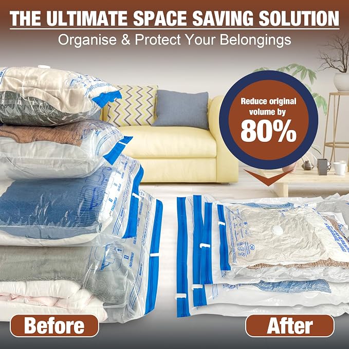 12 Jumbo Vacuum Storage Bags for Bedding, Vacuum Seal Bags for Clothing | Extra Large XL, Airtight Triple Seal, Save 80% Space, Hand Pump, Work with Vacuum, Double Zip, Reusable, Easy to Use - Image 6