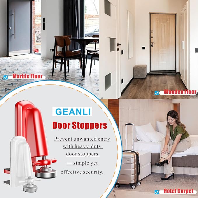 Door Stoppers Security - Portable Door Jammer for Travel Security Anti Theft, Apartment Hotel Door Lock - Protection for Homeowner and Children, Lockdown Device for Women Safety Self Defense (Red) - Image 3
