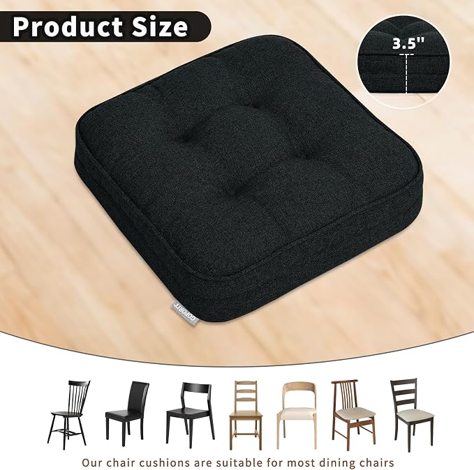 GOFORIT Chair Cushions Set of 2,Tufted Shredded Memory Foam Chair Pads, Non-Slip Seat Cushions with Removable Cover, 16'' x 16'', 2Pack,Black - Image 4