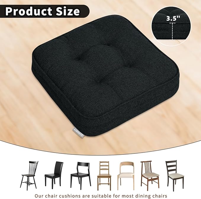 GOFORIT Chair Cushions Set of 4,Tufted Shredded Memory Foam Chair Pads, Non-Slip Seat Cushions with Removable Cover, 16'' x 16'', 4 Pack,Black - Image 4