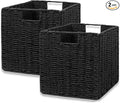 Storage Basket, Set of 2 Hand-Woven Storage Baskets for Organizing with Handles, Foldable Cube Storage Baskets Bins Organizer, 13 inch Large Wicker Baskets for Shelves & Decor, Black by Vagusicc