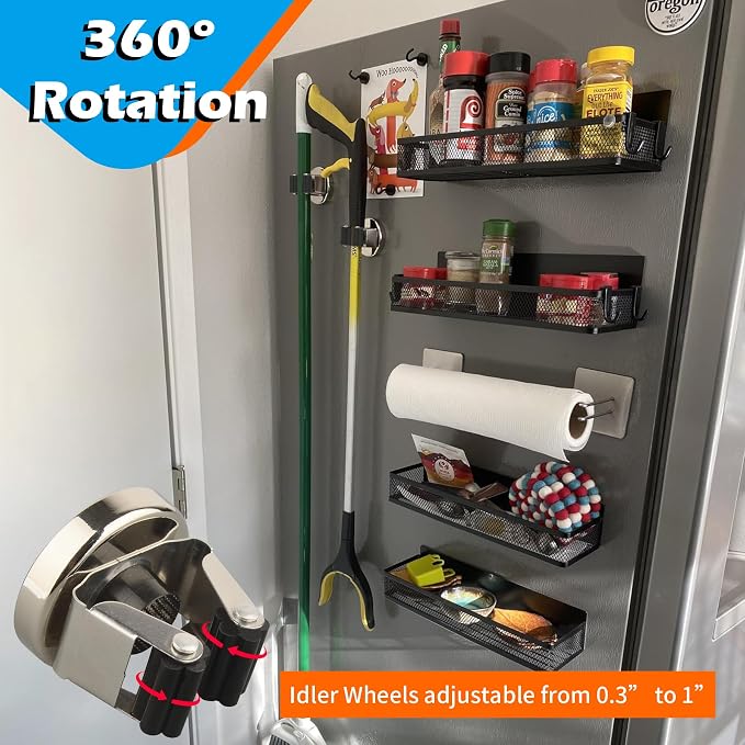 MUTUACTOR Magnetic Broom Holder,Anti-broken Broom and Mop Tool Holder,2PCS Adjustable Magnet Holder Broom Mop Clip with 360 Swivel Rack for Hanging in Metal Door Refrigerators Washer Machine - Image 4