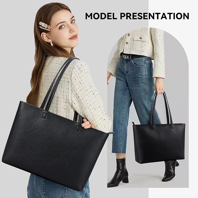 KALIDI Tote Bag Zipper Shoulder Bag Vegan Leather Purses Satchel for Women | Large Casual Handbag for Work Commuting Dating College Everyday - Image 4