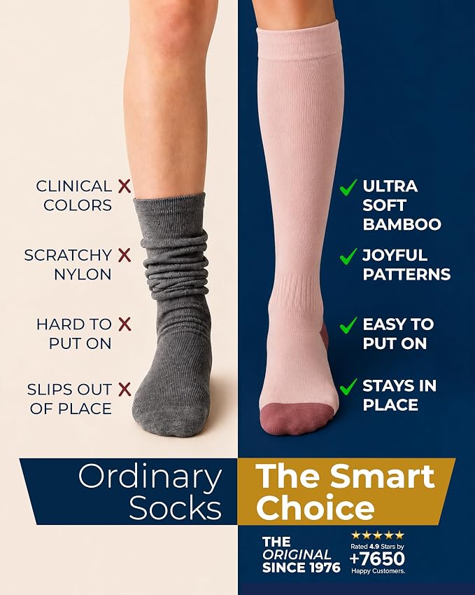 Pembrook® Bamboo Viscose Light Compression Socks - 3 Pairs | 8-15 mmhg Compression Socks | Knee High Comfort Support Socks - Image 4