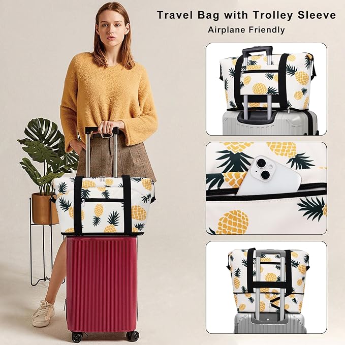Expandable Duffel Bag for Women with Trolley Sleeve/Wet Pocket Weekender Travel Tote Large Carry On Overnight Luggage - Image 2