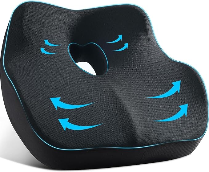 Car Seat Cushion, Ergonomic Memory Foam Car Seat Pad for Sciatica Pain Relief, Larger Driving Seat Cushion for Car Short Drivers on Long Drives - Butt Cushion for Car,Truck, Office - Black by WANTELL