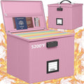 Pink Fire Proof File Box for Documents - Portable Fireproof Document Organizer Box with Handle Waterproof Safe Locking Folder Storage with Lid by ROSONG