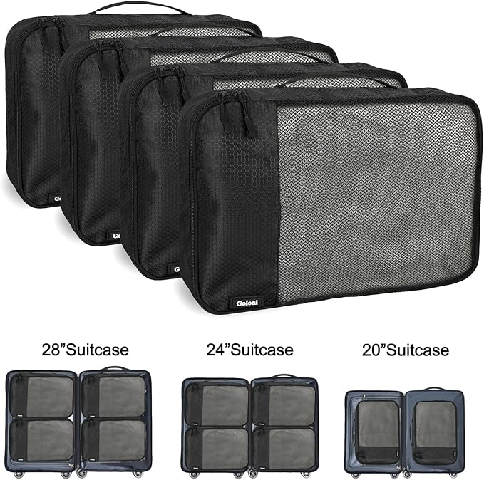Packing Cubes for Travel Essentials,4 Set Packing Cubes for Suitcases,Lightweight Mesh Luggage Organizer Bag,Black - Image 4