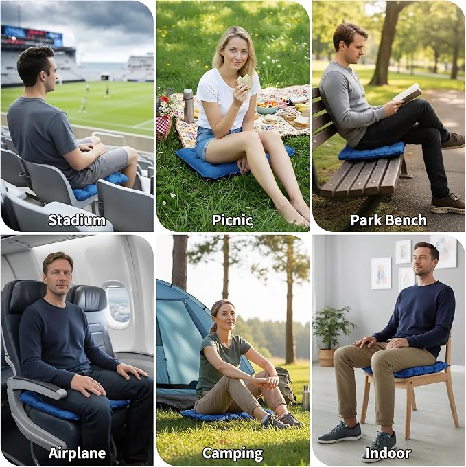 EULANT Lightweight Inflatable Seat Cushion,Compact Travel Cushion Pad | Stadium Seat Pad Camping Travel Air Seat Cushion for Airplane Hiking Bleachers Office Home Sports Events - Image 8