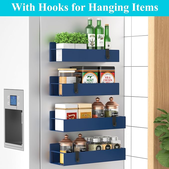 HuggieGems Metal Magnetic Spice Rack for Refrigerator Royal Blue, 4 Pack | Magnetic Shelves Heavy Duty for Fridge in Kitchen, Seasoning Storage Organizer, For Oven Washer and Dryer, For Heavier Items - Image 2
