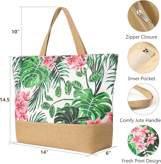 Trifabricy Beach Bags for Women,Waterproof Straw Beach Tote Bag With Zipper | Spacious Storage Capacity, Secure Zipper Closure, Reinforced Carry Handles, Stylish Printed Design For Outdoor Activities - Image 4