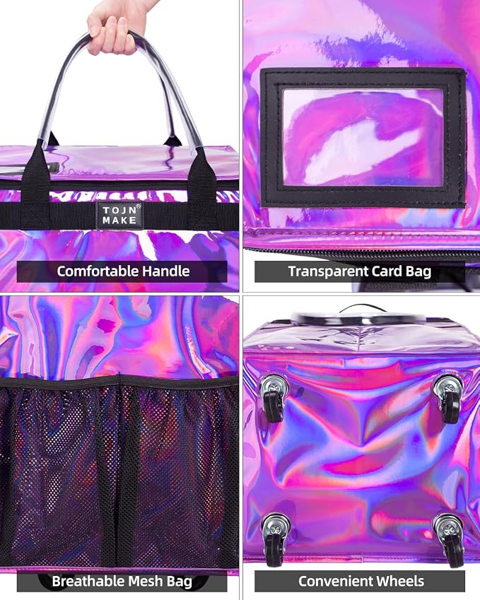 Reusable Grocery Bag with Wheels, Large Glitter Purple Rolling Tote - Image 6
