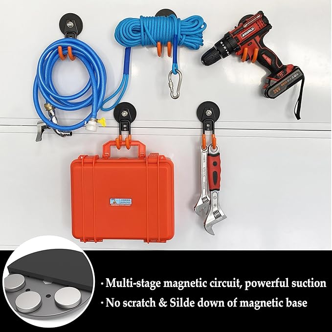 ULIBERMAGNET Garage Strong Magnetic Hooks, 2 Pack Black Heavy Duty Large J Hooks with Magnet, Anti-Slip Coating Magnet Hooks for Garden Tools, Ropes,Drill - Image 4