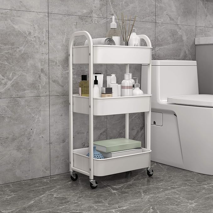 MAX Houser 3-Tier Rolling Utility Cart with Caster Wheels,Easy Assembly, for Kitchen, Bathroom (White) (Pack of 3) - Image 8