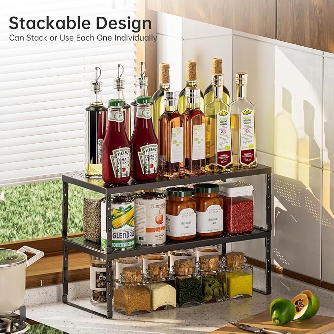 Expandable Adjustable Stackable Kitchen Organizer,Pantry Storage Shelves Racks,for cabinets Shelf, Kitchens, countertops, bathrooms,RV(1Pack/Black,Medium) - Image 6