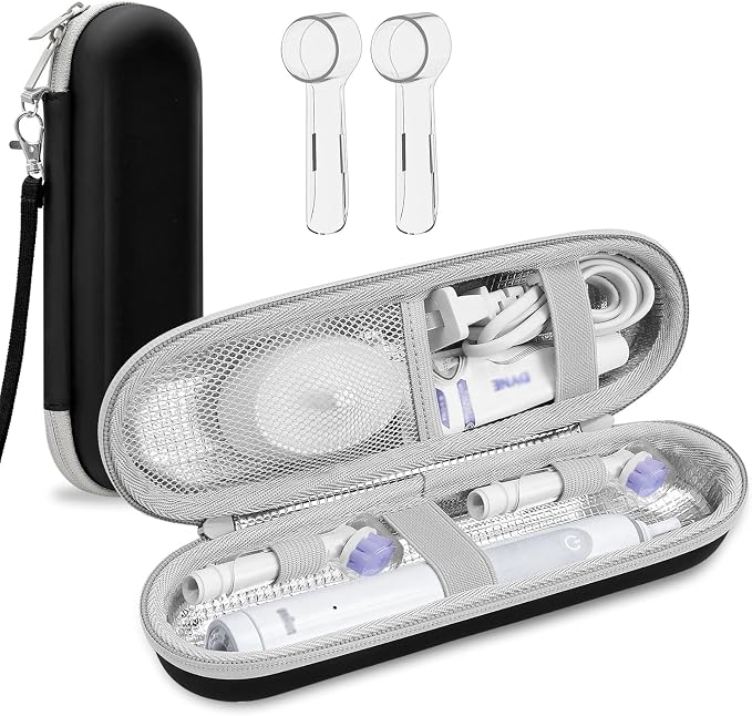 ICIMBI Electric Toothbrush Travel Case for Oral B/Oral-B Pro 1000 1500 5000 7000 Electric Toothbrush,Hard EVA Protective Toothbrush Holder, Includes 2 Brush Head Caps, Compact & Water-Resistant by Unknown