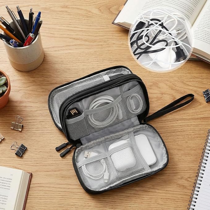Travel Electronics Pouch Bag, Black Electronics Accessories Organizer Bag, Travel Cable Organizer Pouch for Charger Cord Phone Earphone Mouse - Image 6